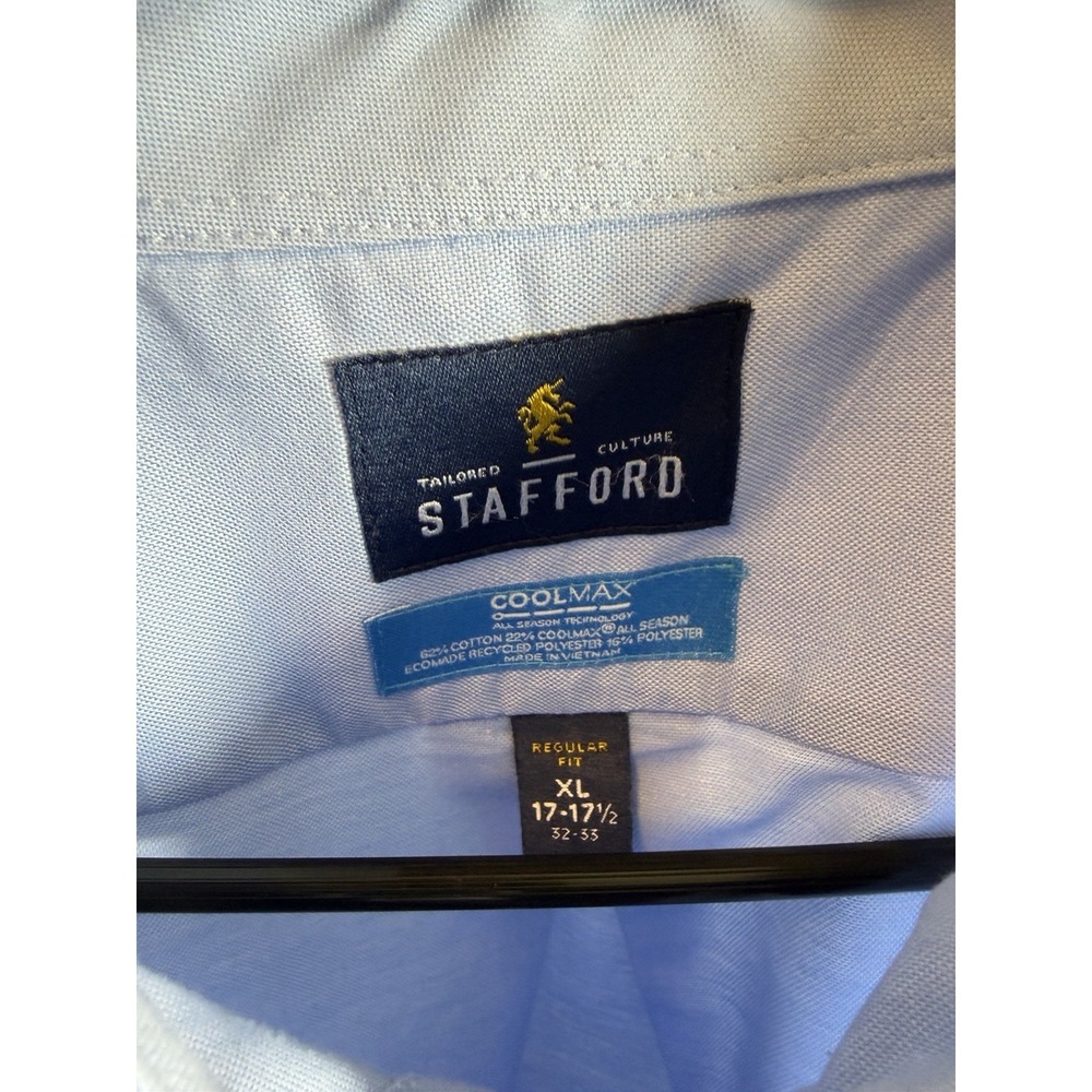 Stafford Coolmax Dress Shirt Men XL 17-17.5 34-35 Regular Fit Long Sleeve Blue - Picture 8 of 13